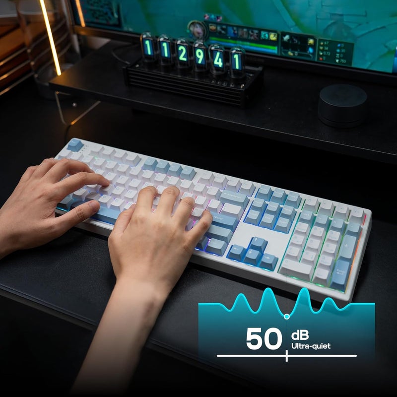 EPOMAKER TH108 Full Size Mechanical Keyboard, Wireless Gaming Keyboard with 8000mAh Battery, Creamy Gasket, 108 Keys, Hot Swap, Custom Driver, RGB Backlight (Blue&White, Sea Salt Silent) - Image 3
